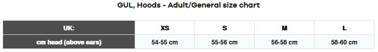 Gul Adult Neoprene Hoods 0 Size Chart